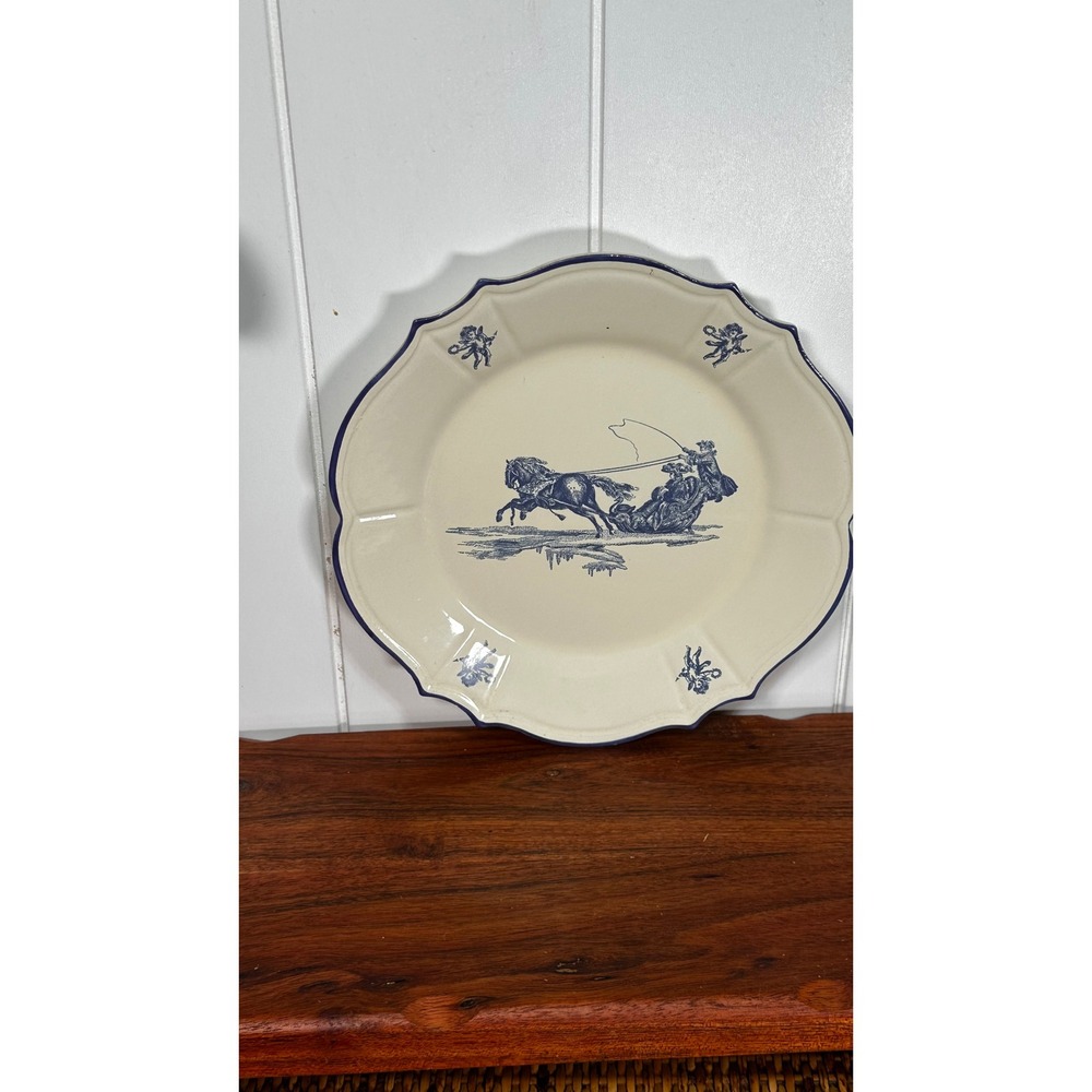 Niderviller France Blue Toile Plate Winter Sleigh Delices des Quatre Saisons